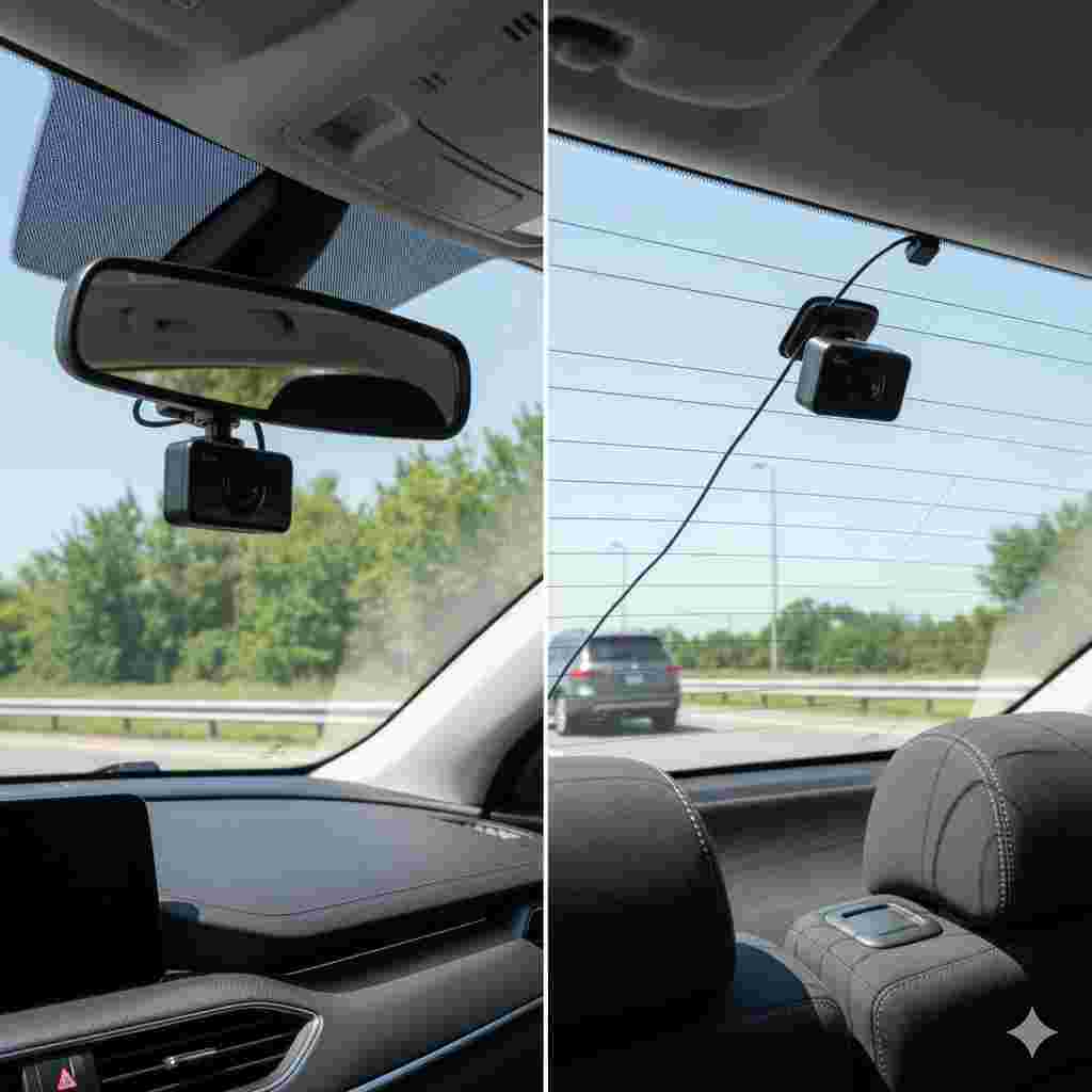 Rear view of a car for front and rear setup